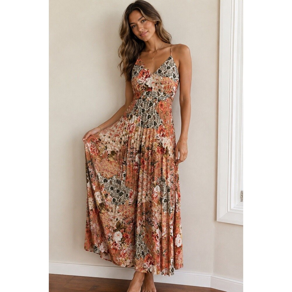 Jessica Simpson Floral Patchwork Pleated Maxi Dress – Size XL - Picture 1 of 12